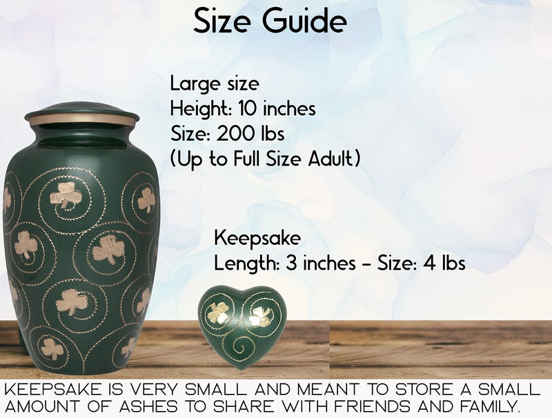 Ansons Urns Green Irish Shamrock Cremation Urn - Clover Funeral Urn in Several Colors - Burial Urn for Human Ashes - Detailed Hand Engraving - 100% Brass - Image 5